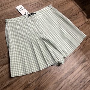 Zara green and white gingham skirt